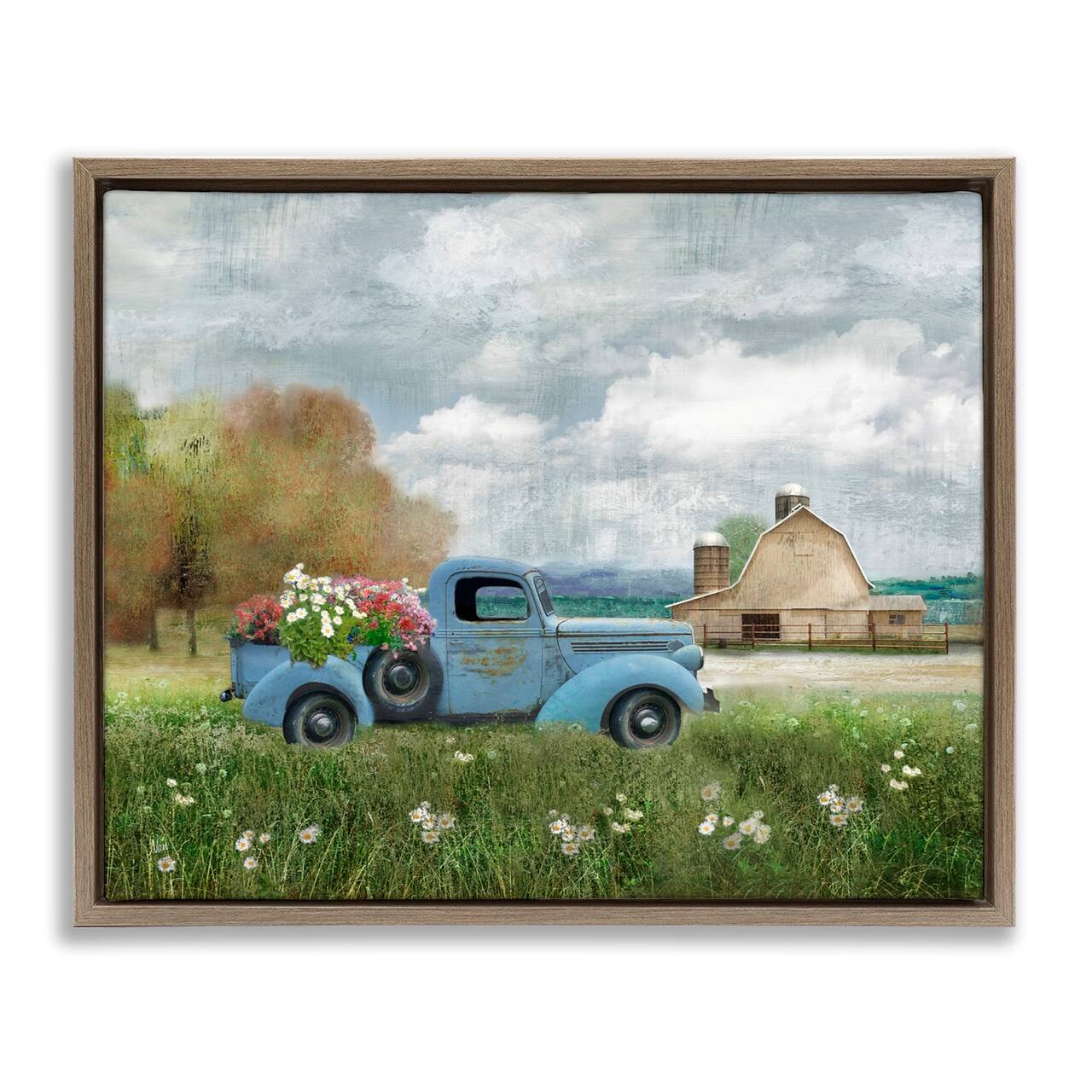 Stupell Industries Vintage Blue Truck in Meadow Floater Framed Art